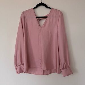 Tibi Size 6 Mendini V-Neck Open Back Buckle Long Sleeve Satin Shirt Pink / Blush